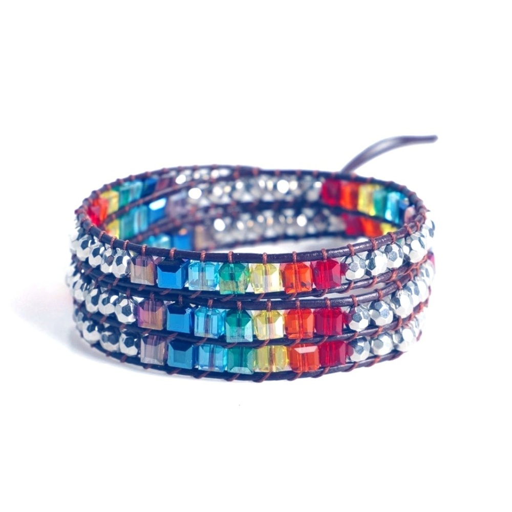 New Handmade Rainbow Leather Wrap Bracelet Chakras